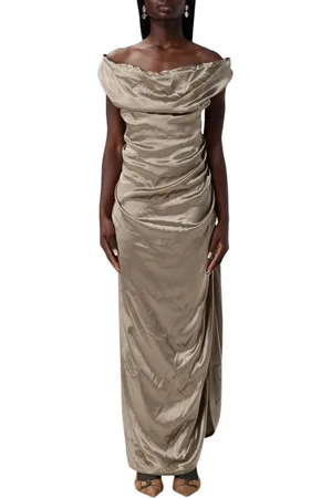 Vivienne Westwood Kjole, Dame, Gul, S, Uld, Guld Draperet Maxi Kjole