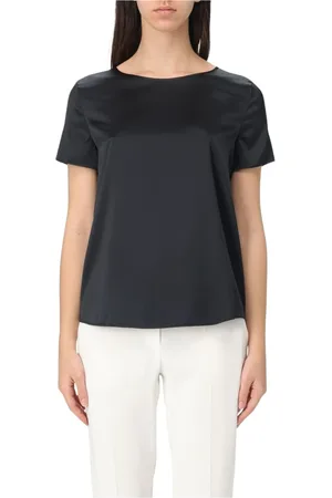 Emporio Armani Bluser & Skjorter, Dame, Sort, L, Blå Silkebluse Elegant Stil