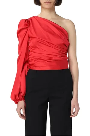 Pinko Bluser & Skjorter, Dame, Rød, S, Uld, Rynket One Shoulder Langærmet Top