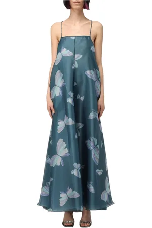 Emporio Armani Kjole, Dame, Blå, M, Organza, Blå Butterfly Print Maxi Kjole