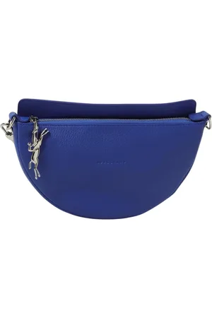 Longchamp Taske, Dame, Blå, ONE SIZE, Læder, Blåt Kornet Læder HalfMoon Håndtaske