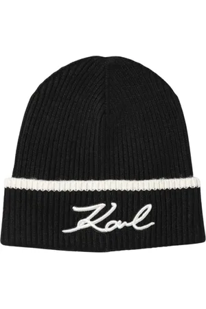 Karl Lagerfeld Tilbehør, Dame, Sort, ONE SIZE, Uld, Ribstrikket hue med logo