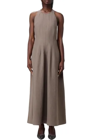 Brunello Cucinelli Kjole, Dame, Grå, M, Elegant ALine Maxi Kjole