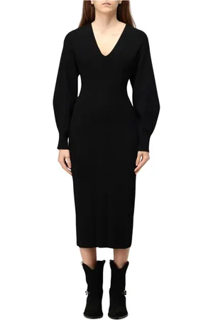 Alberta Ferretti Kjole, Dame, Sort, XS, Elegant Sort Ribstrikket Midi Kjole