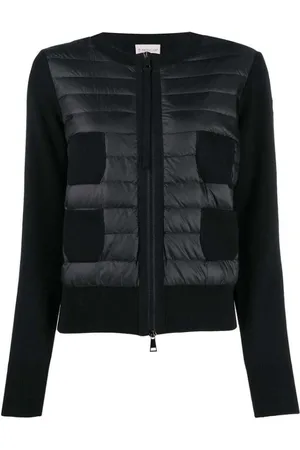 Moncler Jakke, Dame, Sort, S, Uld, Sort Polstret Cardigan med Logo Patch