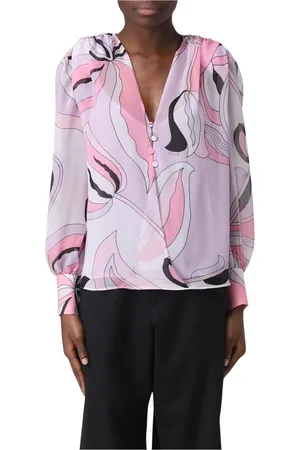 Pinko Bluser & Skjorter, Dame, Flerfarvet, XS, Abstrakt Print Silkebluse V-Hals