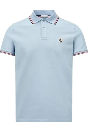Moncler Top, Herre, Blå, M, Bomuld, Tricolor Trim Polo Shirt Lyseblå