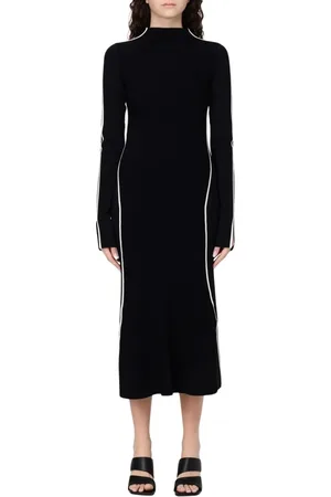 Sportmax Kjole, Dame, Sort, S, Elegant Strik Kjole med Stribedetalje