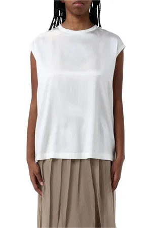 Brunello Cucinelli Top, Dame, , M, Elegant Silke Cap Sleeve Bluse