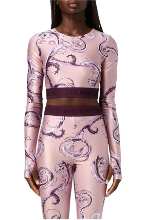 VERSACE Top, Dame, Lyserød, XS, Uld, Sort Swirl Print Crop Top