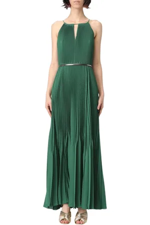 Max Mara Kjole, Dame, Grøn, M, Polyester, Elegant Grøn Plisseret Maxi Kjole