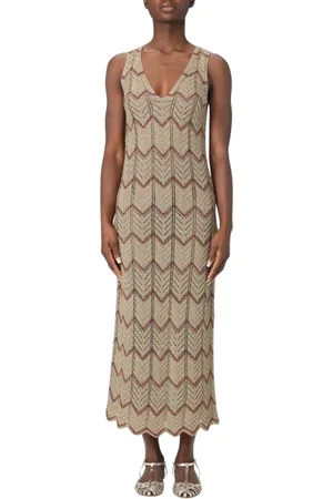 Twin-Set Kjole, Dame, Grøn, L, Grøn Chevron Maxi Kjole