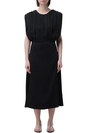 Jil Sander Kjole, Dame, Sort, M, Satin, Lime Plisseret Midi Kjole