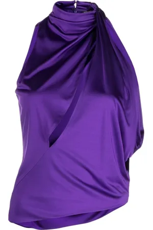 VERSACE Top, Dame, Lilla, S, Satin, Lilla Halterneck Top med Satin Finish