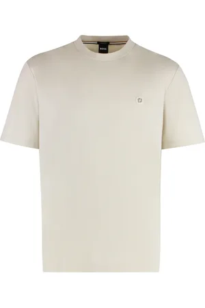 HUGO BOSS Top, Herre, Hvid, 3XL, Bomuld, Ribbet krave bomuld rund hals T-shirt