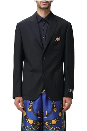 VERSACE Jakke, Herre, Sort, L, Uld, Luksuriøs Uld Blazer Solid Revers