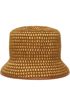 Max Mara Tilbehør, Dame, Brun, 56 CM, Læder, Rød Vævet Bucket Hat med Læderkant