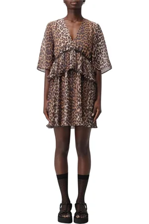 Ganni Kjole, Dame, Flerfarvet, S, Polyester, Leopard Print Mini Kjole Elegant Stil