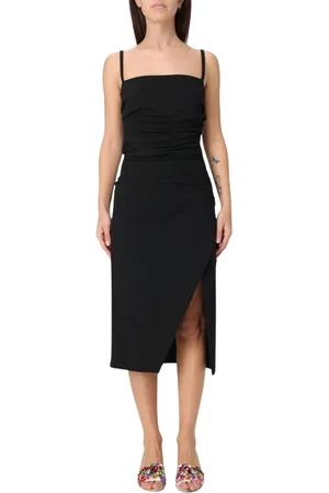 Dolce & Gabbana Kjole, Dame, Sort, XS, Sort Jersey Midi Kjole med Sideslidse