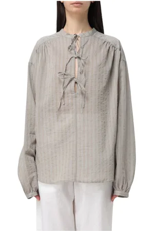 BARENA Bluser & Skjorter, Dame, Grå, XS, Bomuld, Stribet Slips-Hals Bluse