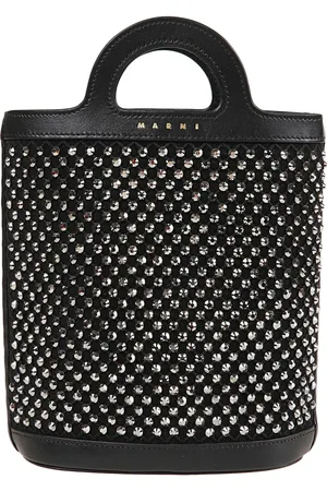 Marni Taske, Dame, Sort, ONE SIZE, Læder, Logo Print Tote Håndtaske med Kæde