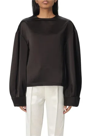 J.W.Anderson Top, Dame, Sort, XS, Satin, Sort Satin Top med Ballonærmer