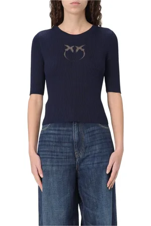 Pinko Strik, Dame, Blå, L, Uld, Ribstrikket Kortærmet Sweater