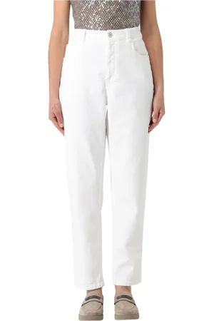 Brunello Cucinelli Jeans, Dame, Hvid, XS, Bomuld, Klassiske Hvide Straight Leg Jeans