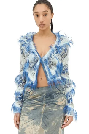Diesel Strik, Dame, Blå, L, Uld, Fuzzy Knit V-Neck Cardigan