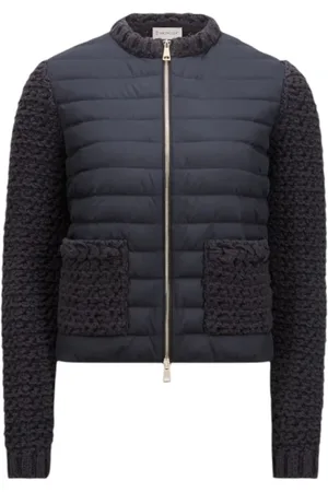 Moncler Jakke, Dame, Blå, L, Bomuld, Marineblå Polstret Lynlås Cardigan