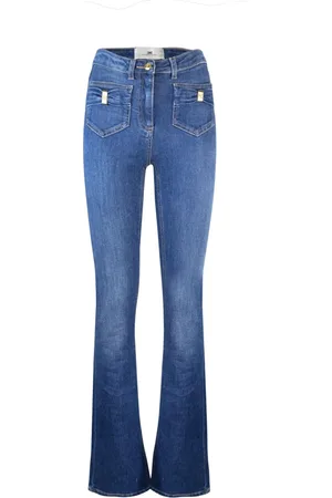 Elisabetta Franchi Jeans, Dame, Blå, W27, Bomuld, Blå Bukser med Bue Detalje