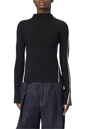 Sportmax Top, Dame, Sort, XS, Uld, Ribbet Strik Højhalset Top