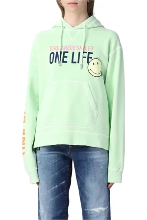 Dsquared2 Sweathshirts & Hoodies, Dame, Grøn, M, Bomuld, Smiley Grafisk Hættetrøje Mintfarve