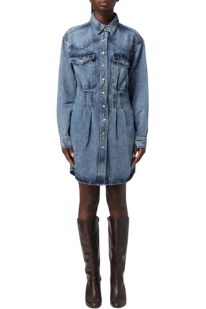 Isabel Marant Kjole, Dame, Blå, M, Denim, Plisseret Denim Skjortekjole