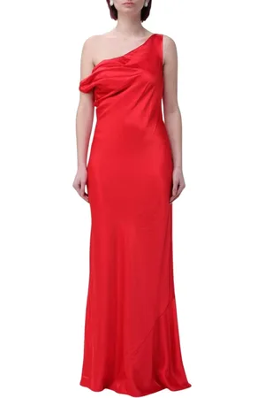 Staud Kjole, Dame, Rød, S, Uld, Rød One-Shoulder Maxi Kjole