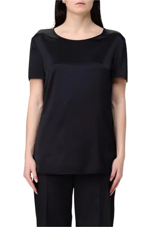 Max Mara Top, Dame, Sort, 2XL, Elegant Silkebluse i Gul Creme