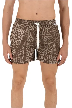 GCDS Badetøj, Herre, Brun, S, Polyester, Logo Kostume med Justerbar Talje