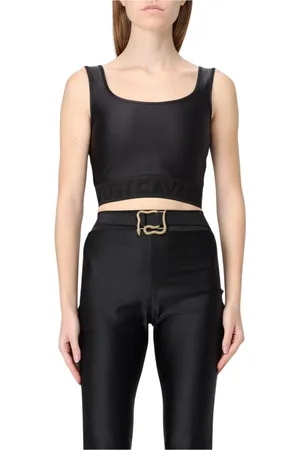 Roberto Cavalli Top, Dame, Sort, M, Uld, Sort Logo Ærmeløs Top