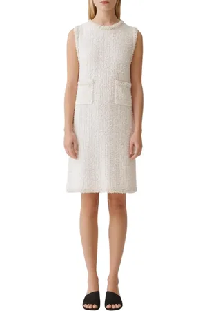 Fabiana Filippi Kjole, Dame, Hvid, XS, Tweed, Hvid Tweed Shift Kjole med Lommer