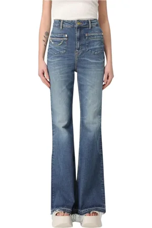 Ganni Jeans, Dame, Blå, W27, Flare Jeans med Kædedetalje