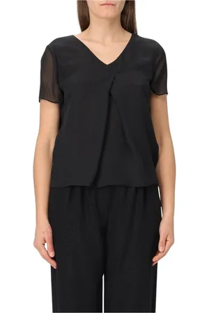 Emporio Armani Bluser & Skjorter, Dame, Sort, S, Chiffon, Sort V-hals Bluse Elegant Stil