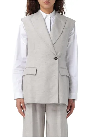 Brunello Cucinelli Jakke, Dame, Grå, S, Linned, Elegant Linned Blazer Vest