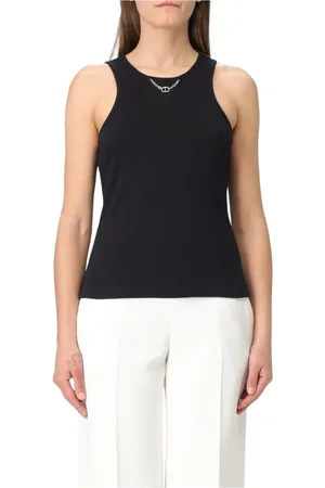 Twin-Set Top, Dame, Sort, XS, Ribbet Ærmeløs Tank Top med Kæledetalje