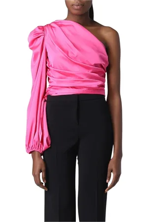 Pinko Bluser & Skjorter, Dame, Lyserød, 2XS, Uld, Fuchsia One Shoulder Satin Top