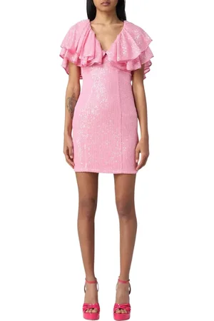 ROTATE Kjole, Dame, Lyserød, XS, Uld, Sequin Mini Dress with Frill Detail