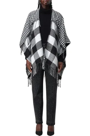 Liu Jo Jakke, Dame, Flerfarvet, ONE SIZE, Hvid Frynse Poncho Cape