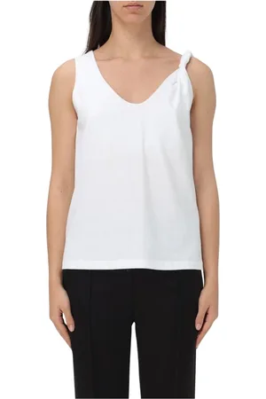 FEDERICA TOSI Top, Dame, Hvid, XS, Bomuld, Hvid Knotted Ærmeløs Top