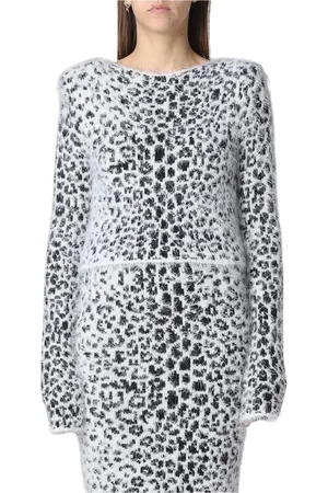 Roberto Cavalli Strik, Dame, Sort, S, Uld, Leopard Print Sweater Kjole
