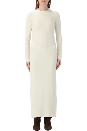 Jil Sander Kjole, Dame, Hvid, S, Uld, Elegant Hvid Strik Kjole
