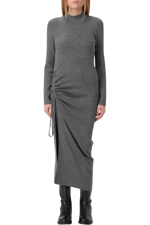 Michael Kors Kjole, Dame, Grå, S, Uld, Elegant Ribbed Strik Midi Kjole